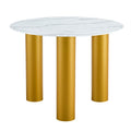 Table And Chair Set, Round Table With White Marble Pattern, Gold Mdf Table Legs, Soft And Comfortable Dining Chair, Suitable For Kitchen And Living Room White Seats 4 Mdf