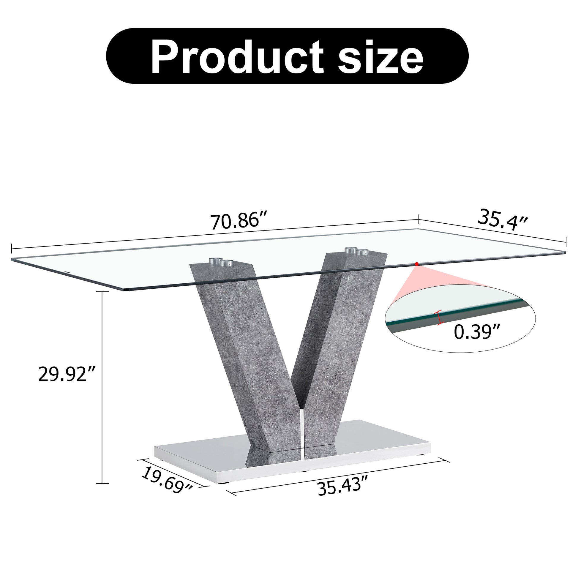 Large Modern Minimalist Rectangular Glass Dining Table For 4 8 People With 0.39" Tempered Glass Tabletop And Mdf Slab V Shaped Bracket,For Kitchen Dining Living Meeting Room Banquet Hall F V Transparent Mdf Glass