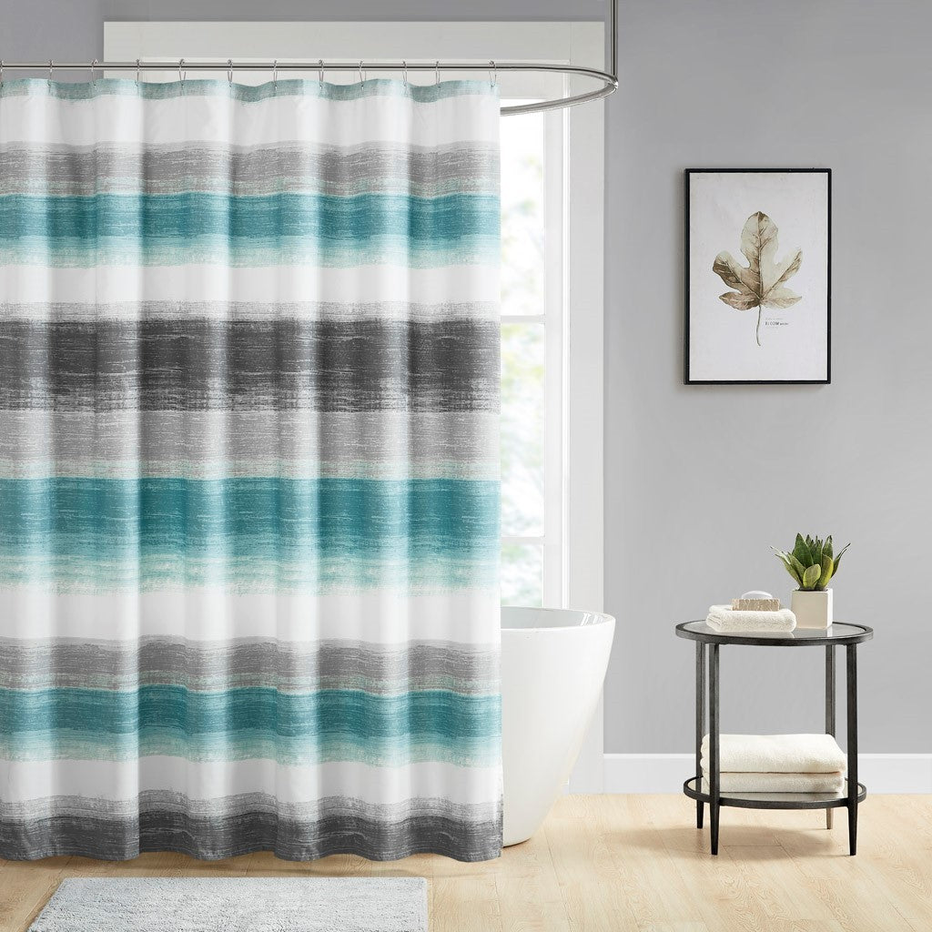 Stripe Print Shower Curtain Grey Polyester