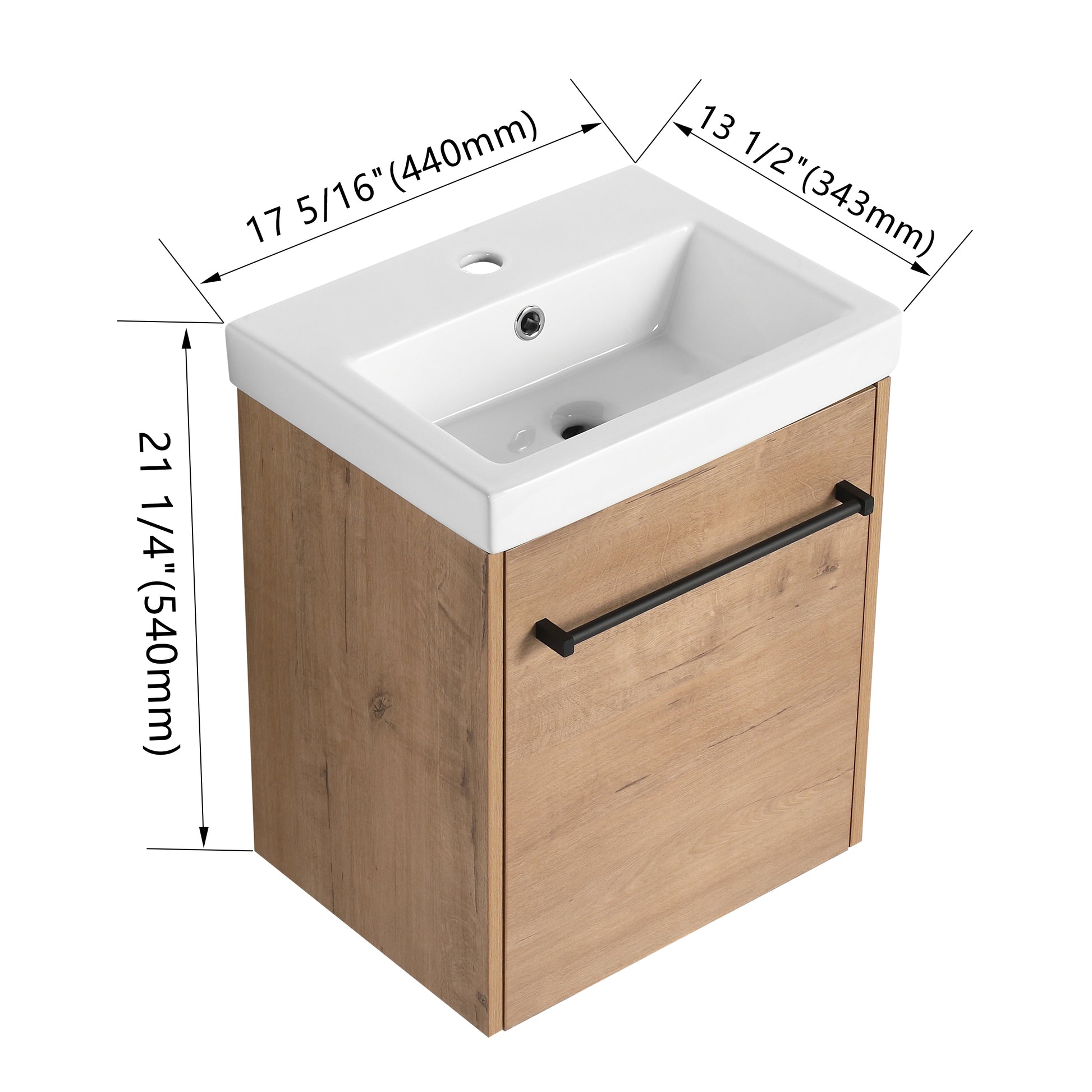 18'' Floating Wall Mounted Bathroom Vanity With Ceramic Sink & Soft Close Cabinet Door, For Small Bathroom Imitative Oak Bathroom Modern Plywood