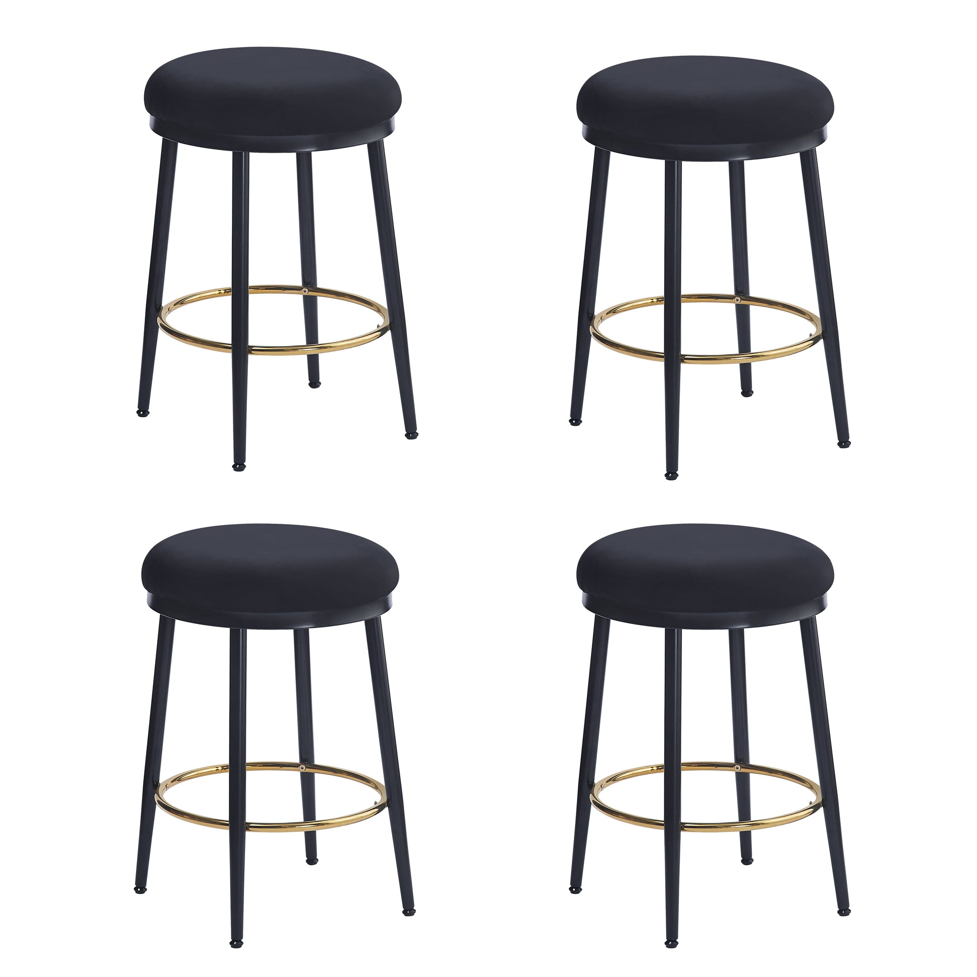 24.75'' Modern Counter Stools Set Of 4,Black Counter Stools With Iron Frame,Sponge Cushion,Footrest,Suitable For Kitchen Bedroom Dining Room. Iron Black Kitchen Sponge Round Modern Set Of 4 Or More