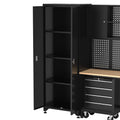 Garage Cabinets And Storage Stem, 6 Piece Garage Organization Cabinets Set With Worktop, Pegboard, 2 Rolling Chests, Lockers, Tool Storage Chest For Workshop Black Steel