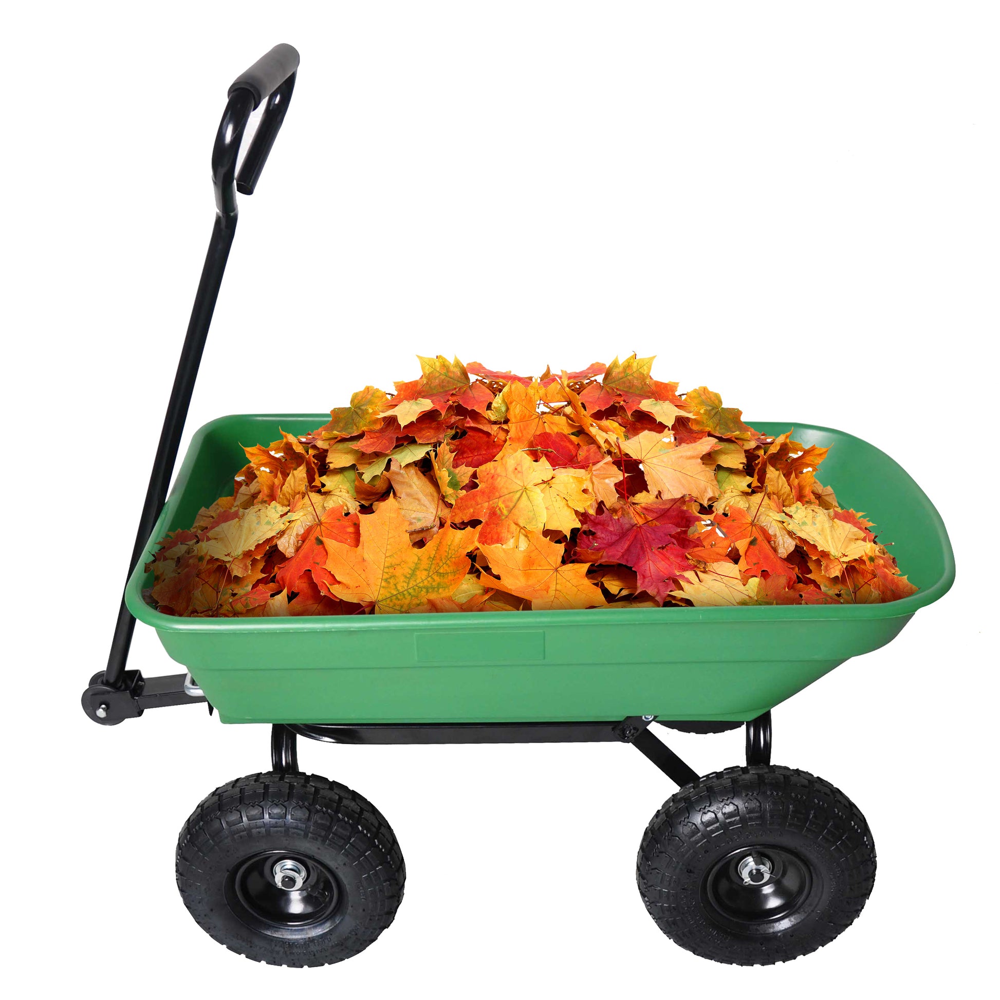 Garden Dump Cart With Steel Frame Outdoor Wagon With 10 Inch Pneumatic Tires, 55L Capacity, Green Green Garden & Outdoor Iron Plastic