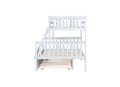 Twin Over Full Rubber Wood Bunk Bed With Trundle, Convertible Ladder And Guardrail, Detachable, Convertible Bed, With Twin Size Trundle ,White Twin White Rubber Wood