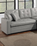 Light Gray Faux Leather Convertible Sectional Sofa Pull Out Bed Couch Storage Chaise Tufted Reversible 2Pc Sectional Living Room Light Gray Primary Living Space Tufted Back Contemporary,Modern L Shaped Square Arms Faux Leather 4 Seat