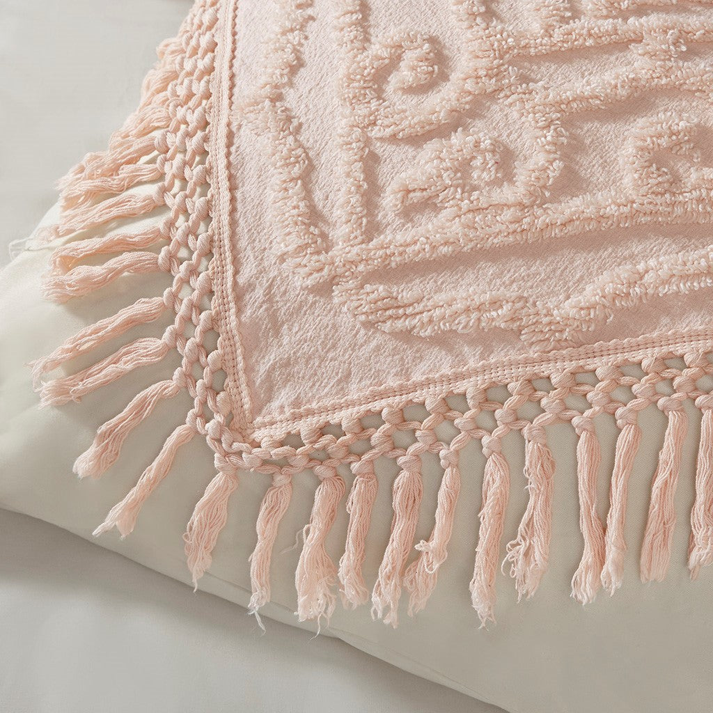 Tufted Cotton Chenille Medallion Fringe Coverlet Mini Set Blush Full Queen Full Blush Cotton