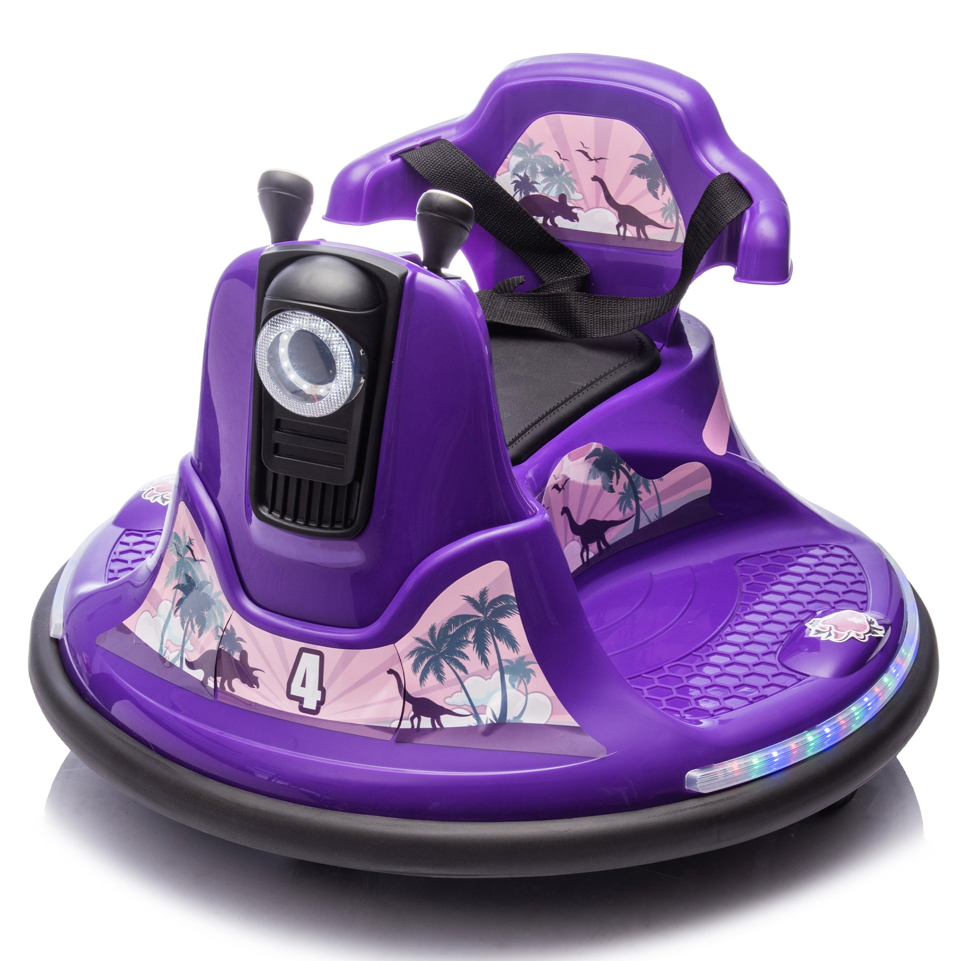 12V Kids Ride On Bumper Car W Parents Control,Rotate 360 Degrees,Two Handed Switch For Direction Control,Bumper Strip,Light Belt,Mp3 Music,Bluetooth,Provide A Speed Of 0.75Mph For Kids Of 2 5 Purple