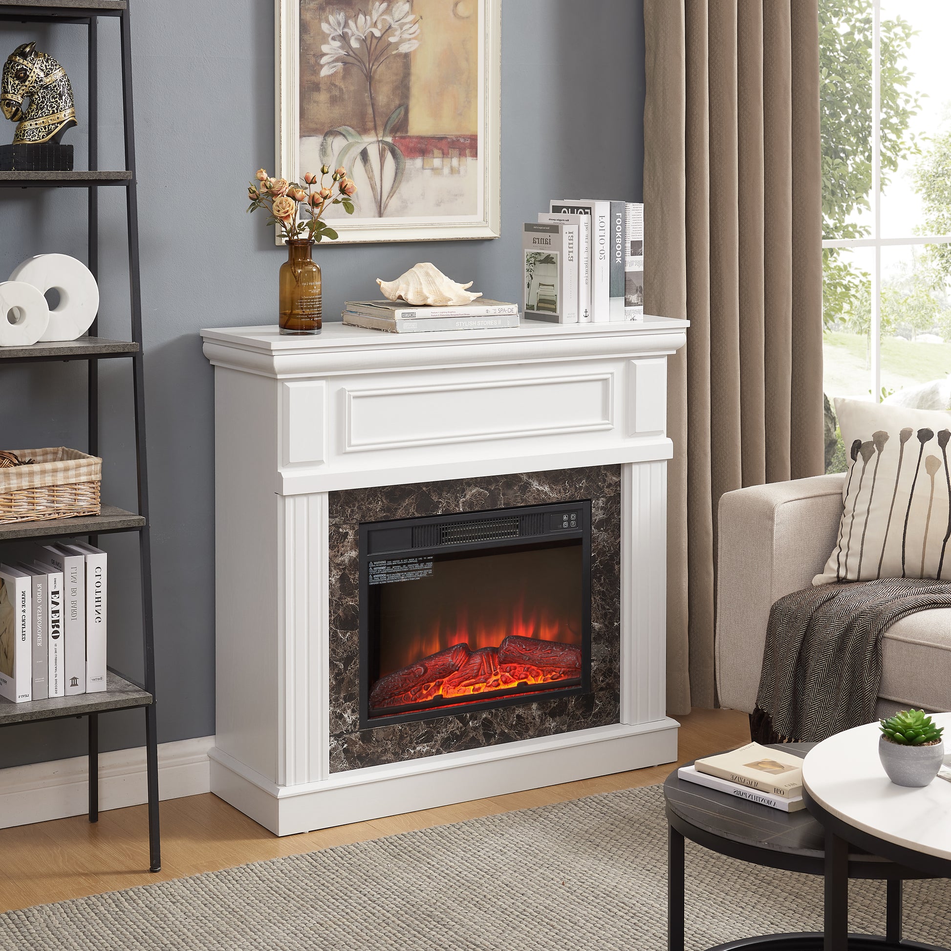 Electric Fireplace With Mantel,Fireplace Mantel Surround With 23" Fireplace Insert, Adjustable Flame, Remote Control White,41.34"W*14"D*40"H White Mdf