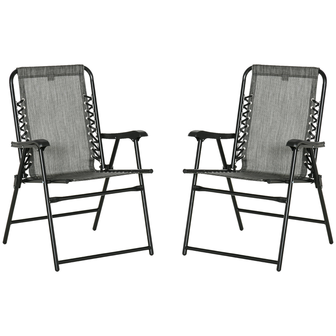 Outsunny Set Of 2 Patio Folding Chairs, Outdoor Bungee Sling Chairs W Armrests, Portable Lawn Chairs For Camping, Garden, Pool, Beach, Backyard, Gray Gray Steel