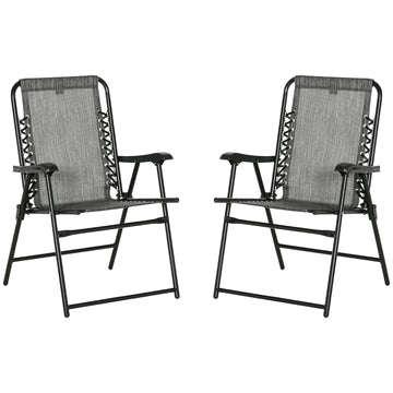 Outsunny Set Of 2 Patio Folding Chairs, Outdoor Bungee Sling Chairs W Armrests, Portable Lawn Chairs For Camping, Garden, Pool, Beach, Backyard, Gray Gray Steel