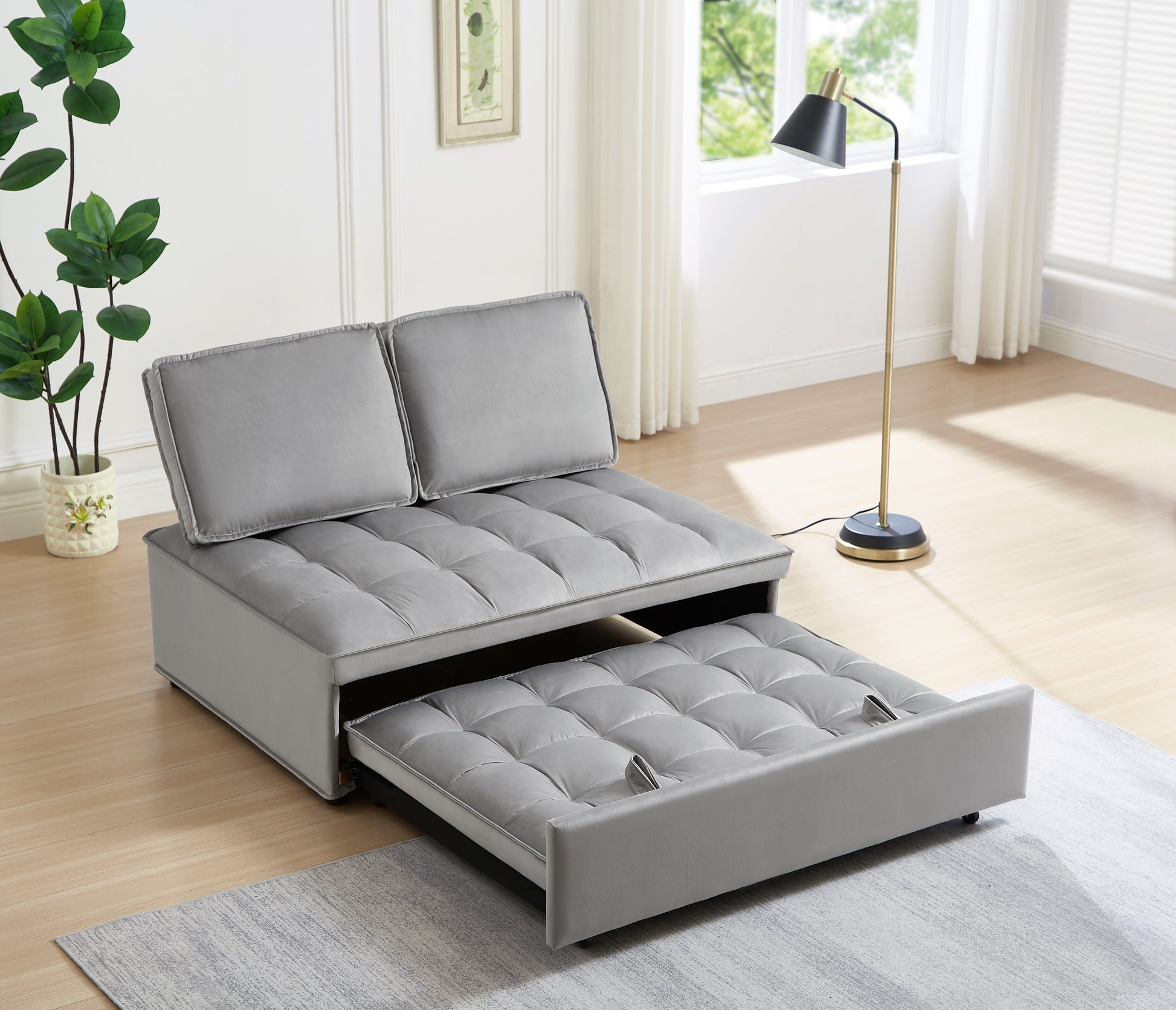 Convertible Sleeping Sofa Bed, Modern Velvet Fabric Double Seat Sofa Bed, Sleeping Sofa Bed With 2 Backs And Detachable Backs, Backs, Suitable For Living Room Bedroom,Grey Grey Velvet Foam Velvet 2