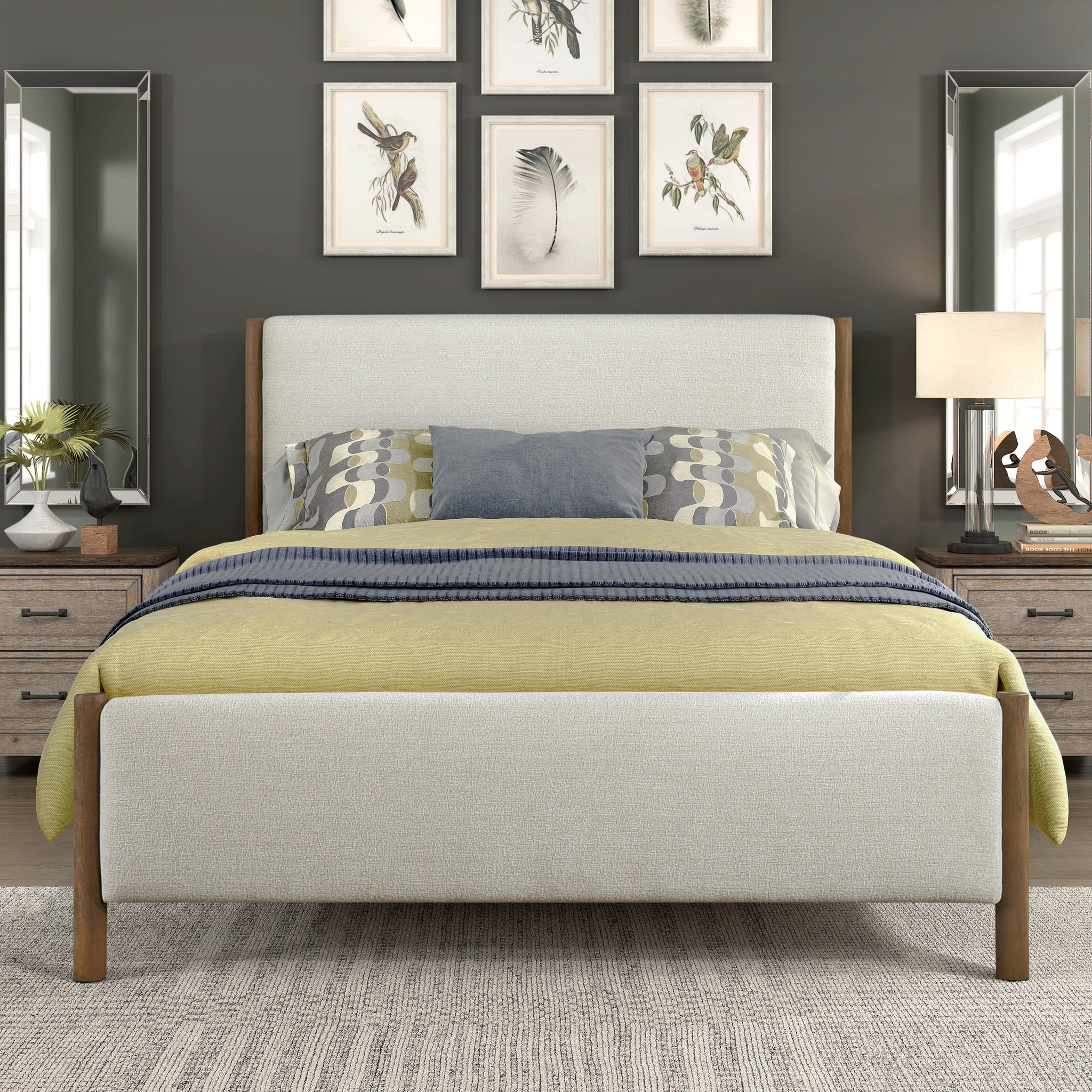 Modern Contemporary Bedroom 1Pc Queen Platform Bed Soft Beige Chenille Fabric Upholstered Bed Solid Wood Furniture Box Spring Not Required Queen Beige Wood Bedroom Modern Chenille Solid Wood