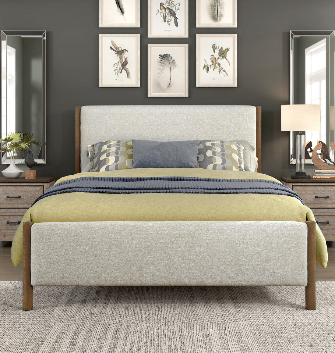 Modern Contemporary Bedroom 1Pc Queen Platform Bed Soft Beige Chenille Fabric Upholstered Bed Solid Wood Furniture Box Spring Not Required Queen Beige Wood Bedroom Modern Chenille Solid Wood