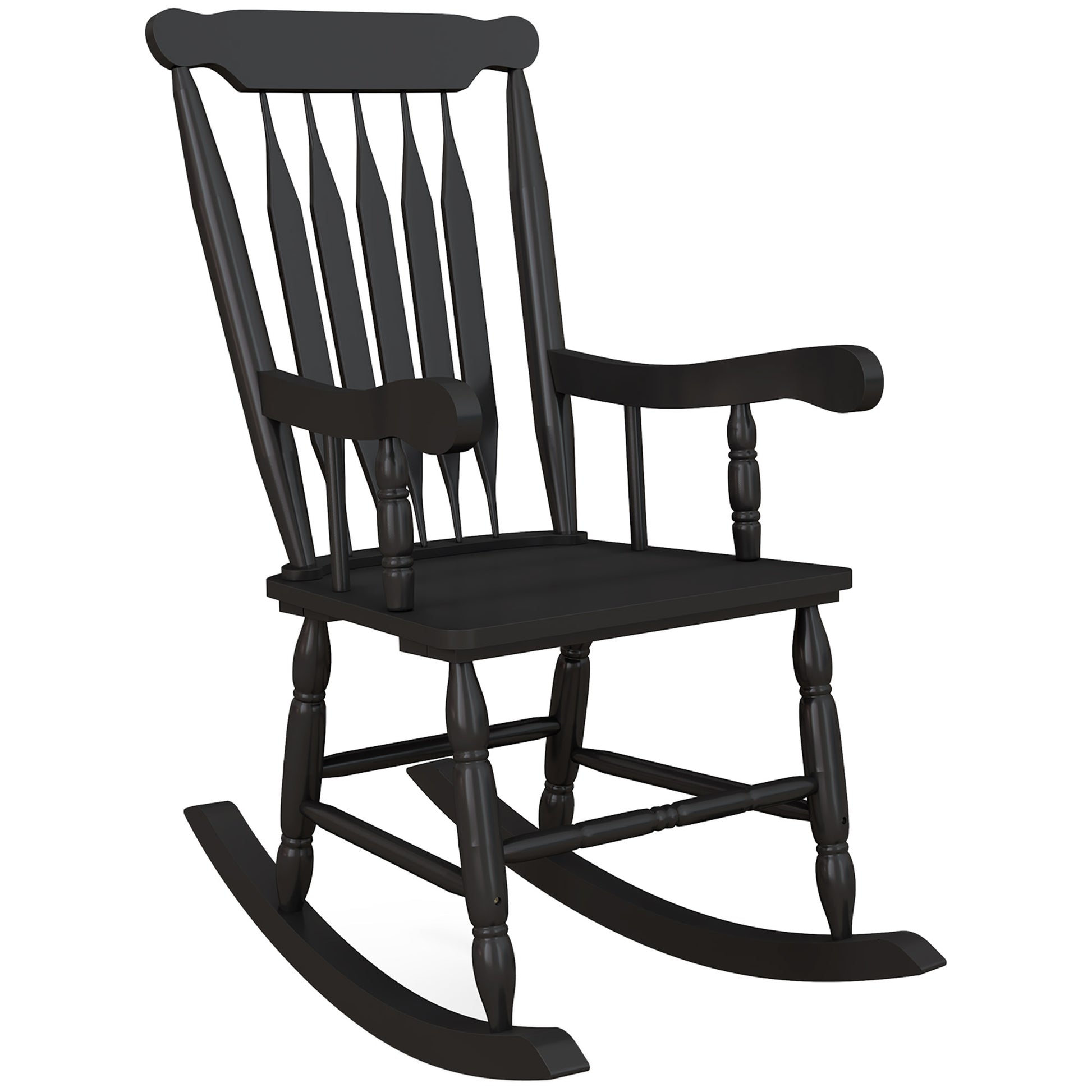 Outsunny Outdoor Wood Rocking Chair, 350 Lbs. Porch Rocker With High Back For Garden, Patio, Balcony, Black Black Wood