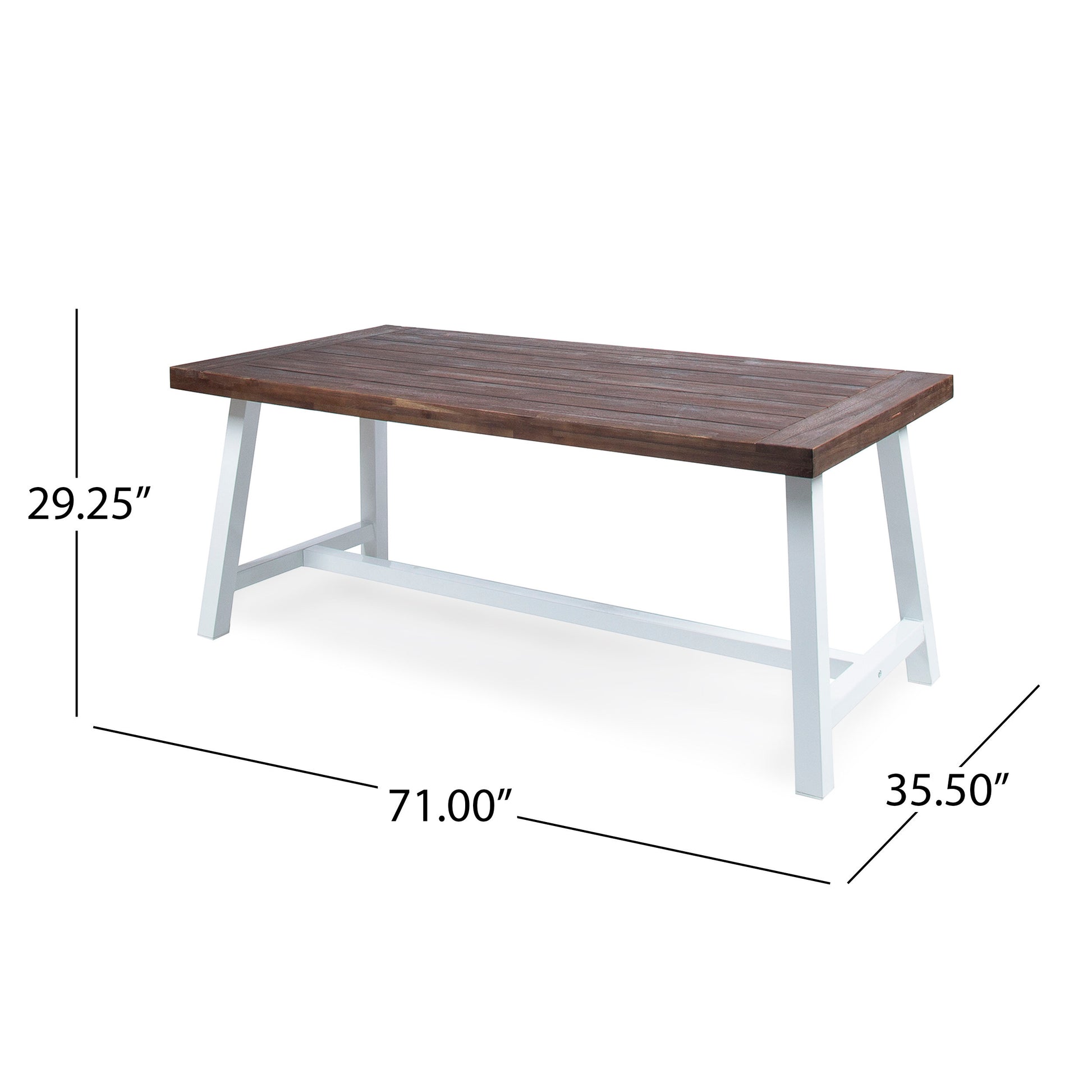 Outdoor Dark Brown Sandblast Finish Acacia Wood Dining Table With White Rustic Metal Finish Frame Brown White Acacia Wood