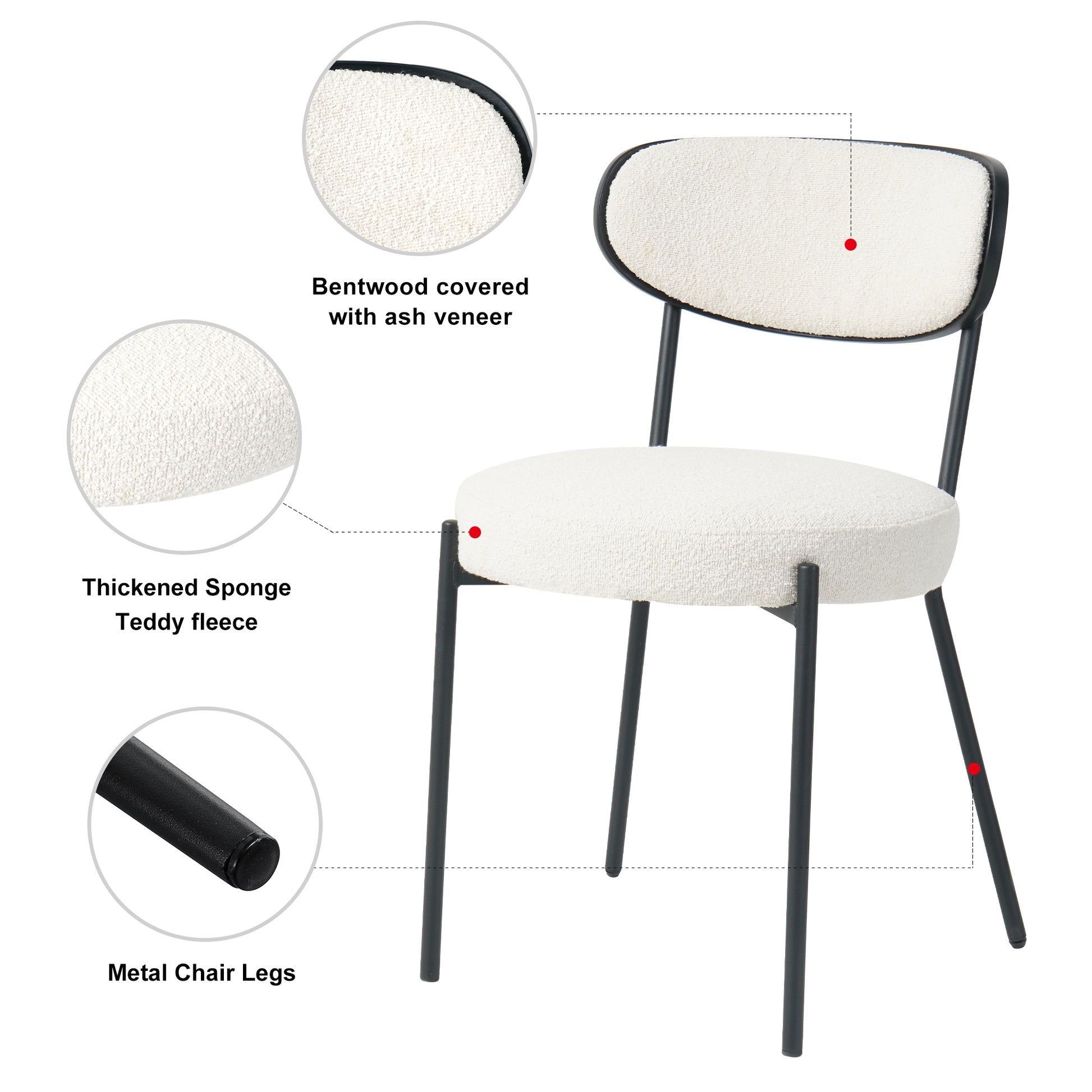 Modern Grey Simple Teddy Velvet Dining Chair Upholstered Chair Family Bedroom Stool Back Dressing, Black Round Table Set,Bentwood Covered With Ash Veneer Chair Back,Chair Black Metal Legs Set Of 3 Black Mdf