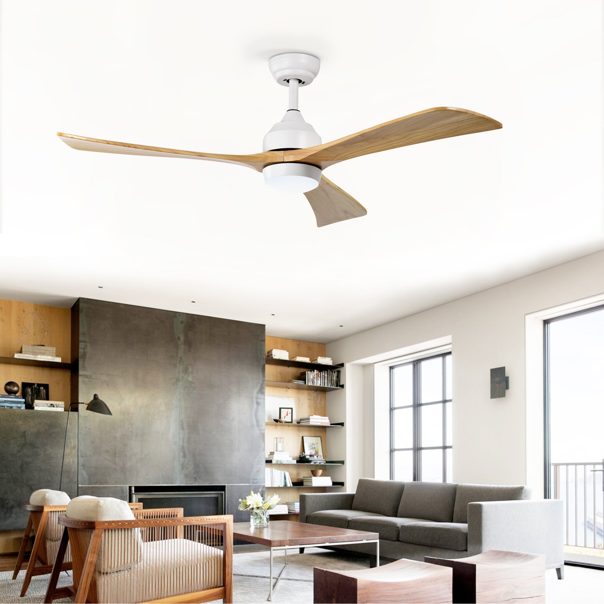 52" Ceiling Fan With Lights Remote Control,Quiet Dc Motor 3 Blade Ceiling Fans 6 Speed Levels,Reversible Ceiling Fan, For Patio Living Room, Bedroom, Office,Indoor. White Natural White Farmhouse,Industrial Iron Wood