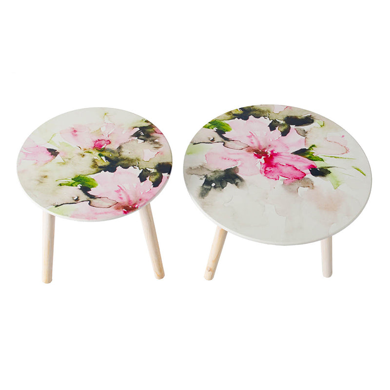 S 2 Side Tables Pink White Mdf