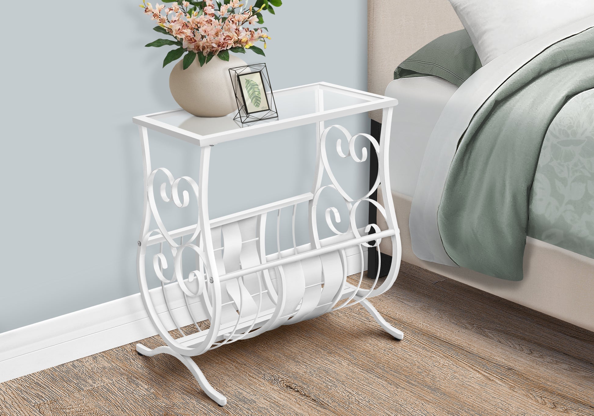 Accent Table, Side, End, Magazine, Nightstand, Narrow, Living Room, Bedroom, Traditional White Metal