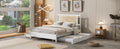 Queen Size Wooden Rattan Platform Bed, With 2 Big Drawers, T Size Trundle, White Queen White Plywood