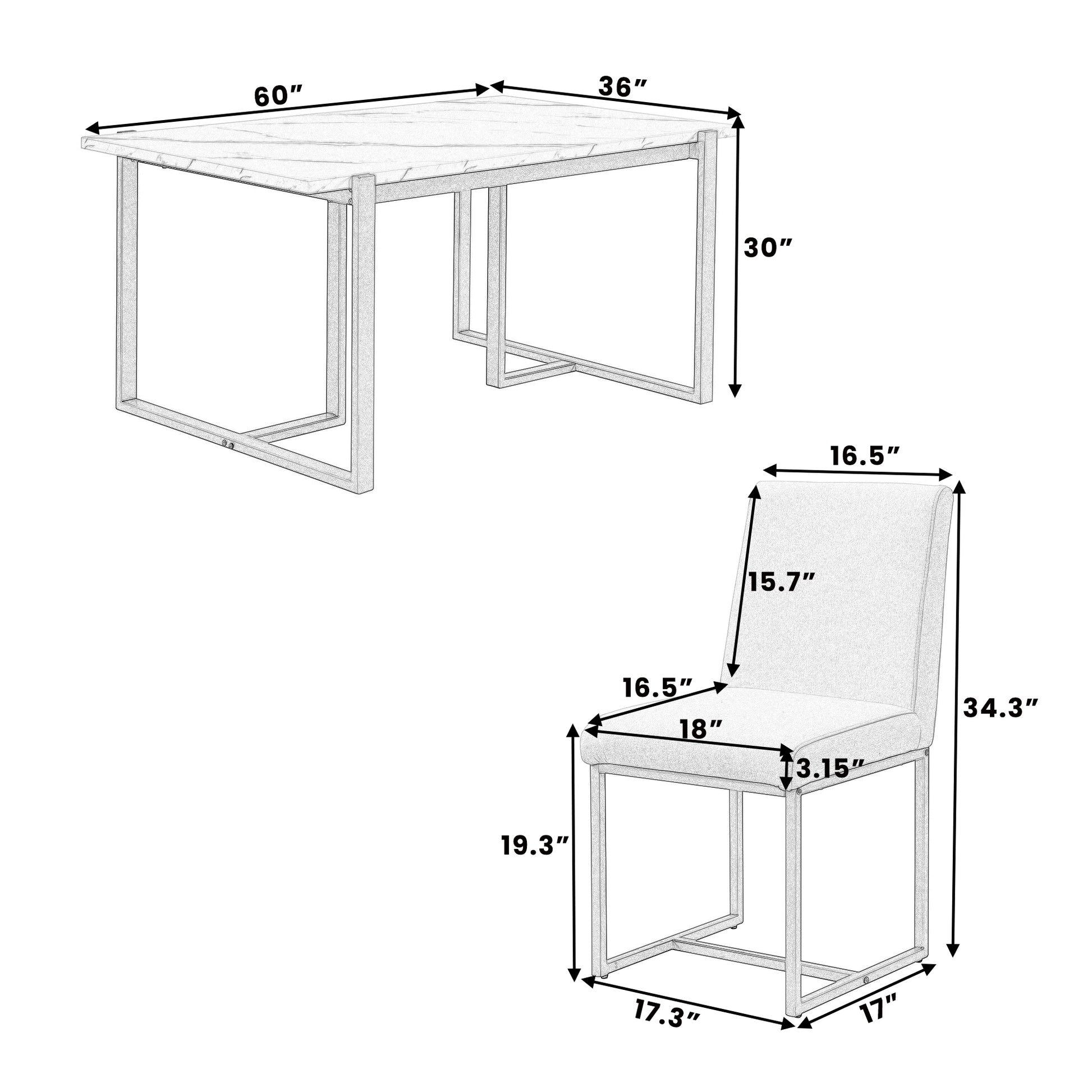 Modern Dining Table Set For 6 Faux Marble Kitchen Table Set With 6 Upholstered Dining Chairs, 7 Piece, White Golden Metal Dining Room Fixed Table Rectangular Dining Table With Chair And Bench Metal