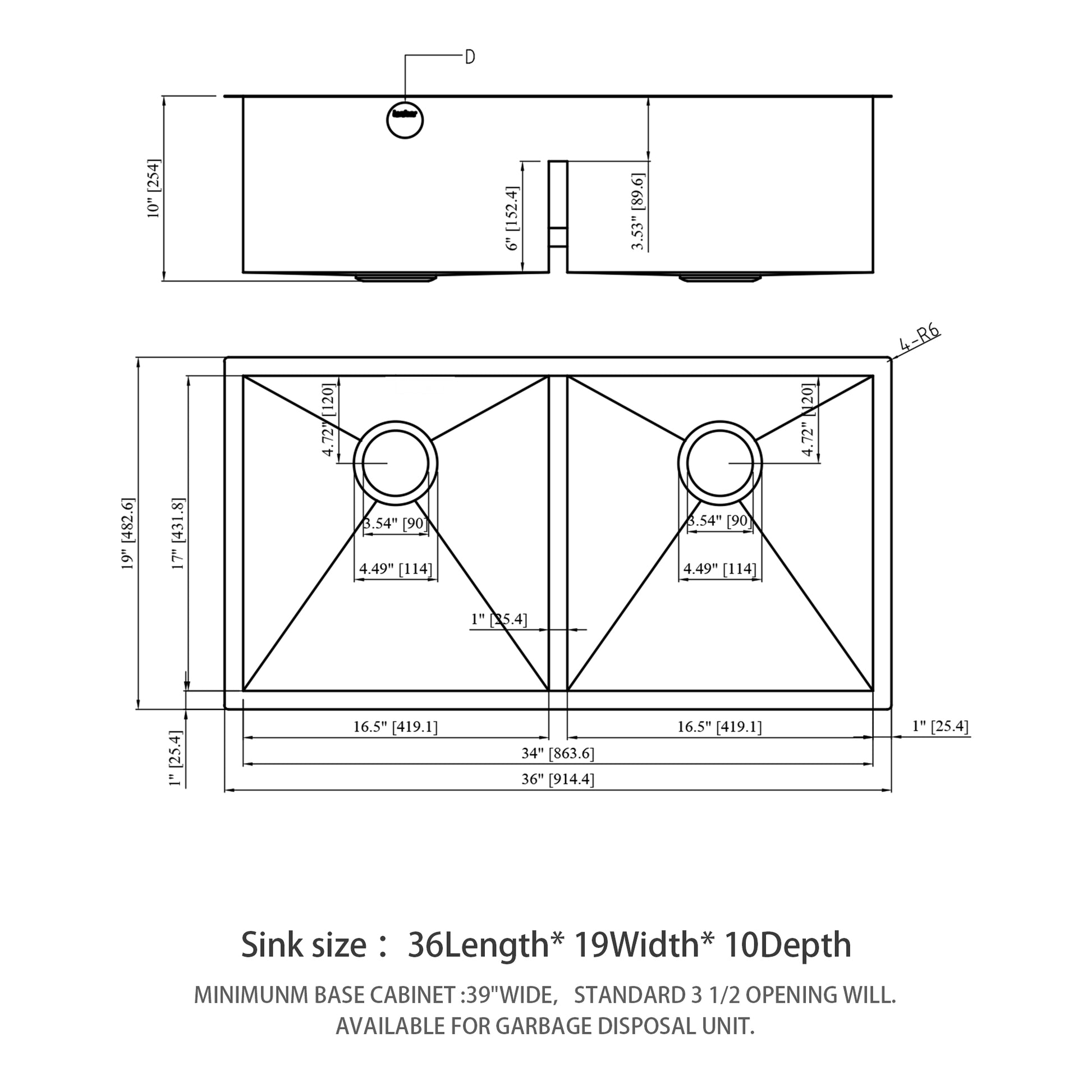 Double Bowl 50 50 Undermount Sink 36"X19" Double Bowl Kitchen Sink 16 Gauge With Two 10" Deep Basin Brushed Nickel Stainless Steel