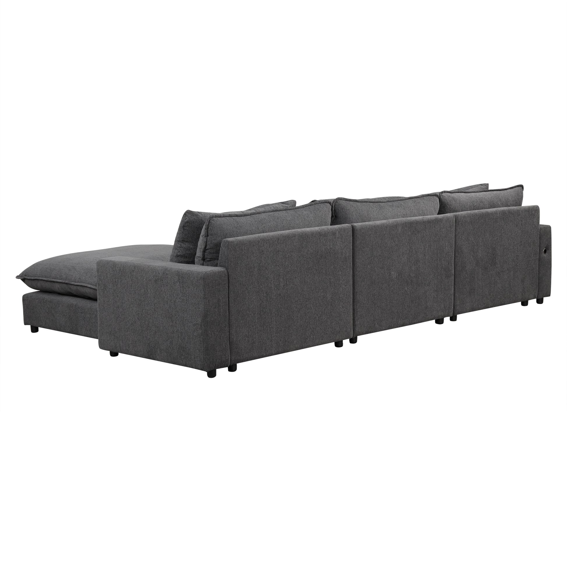 128" Sectional Sofa Cloud Sofa Chenille Upholstered Sofa Couch With Movable Ottoman, Comfortable Seat Cushions, Charging Ports And Three Back Pillows For Living Room, Grey Grey Foam Chenille 4 Seat