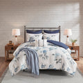 7 Piece Printed Seersucker Comforter Set With Throw Blanket Blue King Cal King King Blue Microfiber