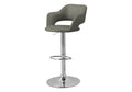 Bar Stool, Swivel, Bar Height, Adjustable, Chrome Metal, Grey Leather Look, Contemporary, Modern Light Grey Foam Faux Leather