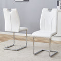 White Pu Dining Chair Set.Uniquely Designed White Dining Chairs. Pu Material, Paired With Silver Metal Chair Legs. Suitable For Offices, Restaurants, Kitchens, Conference Rooms, Etc. Set Of 2 White