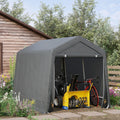 Outsunny 8' X 7' Carport Portable Garage, Heavy Duty Storage Tent, Patio Storage Shelter W Anti Uv Pe Cover And Double Zipper Doors, For Motorcycle Bike Garden Tools, Dark Gray Dark Gray Metal