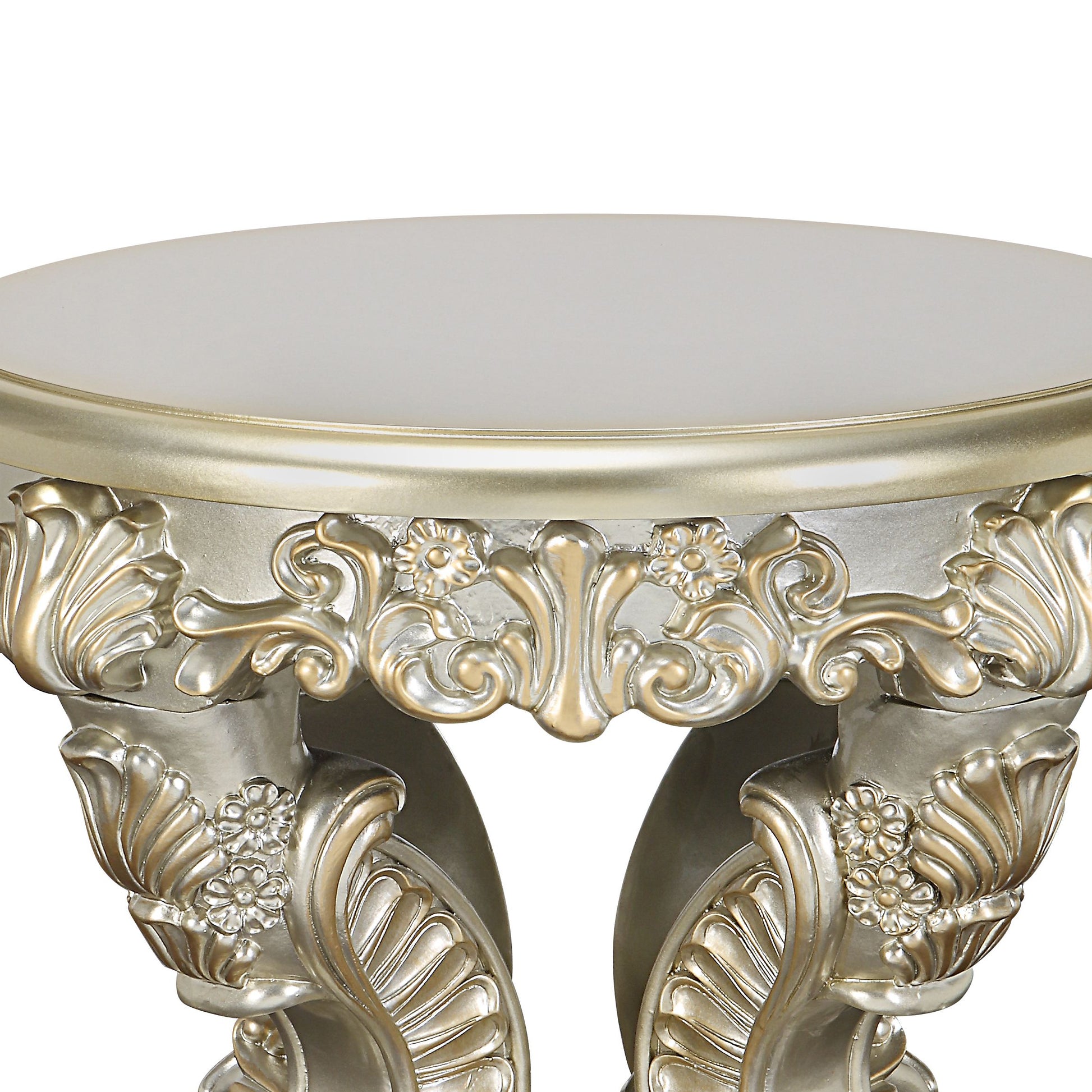 Antique Gold End Table With Floral Legs Antique Gold Primary Living Space Round Wood Plastic Pedestal