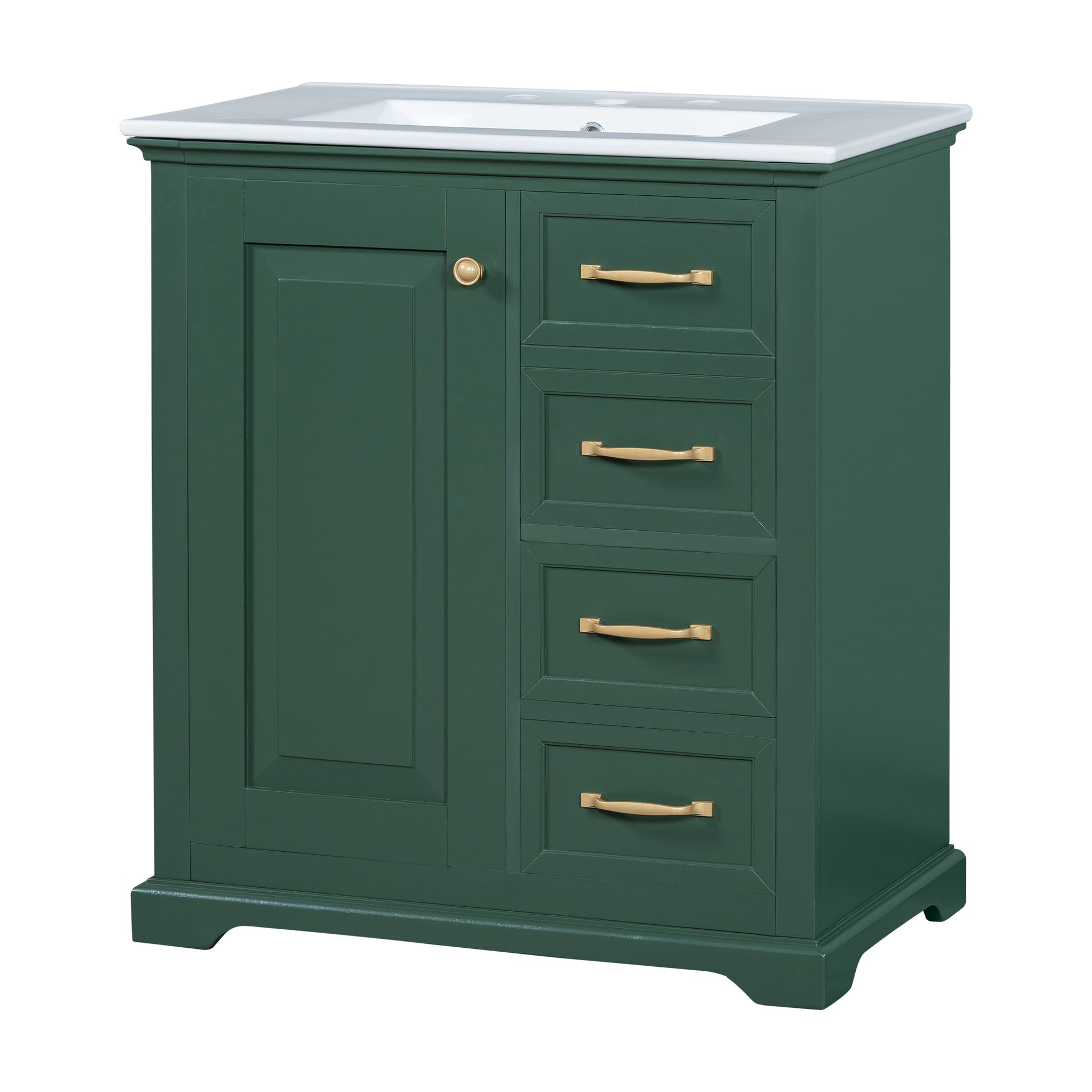 30" Bathroom Vanity With Sink, One Package, Green Bathroom Cabinet With Drawers, Solid Frame And Mdf Board Green Solid Wood Mdf