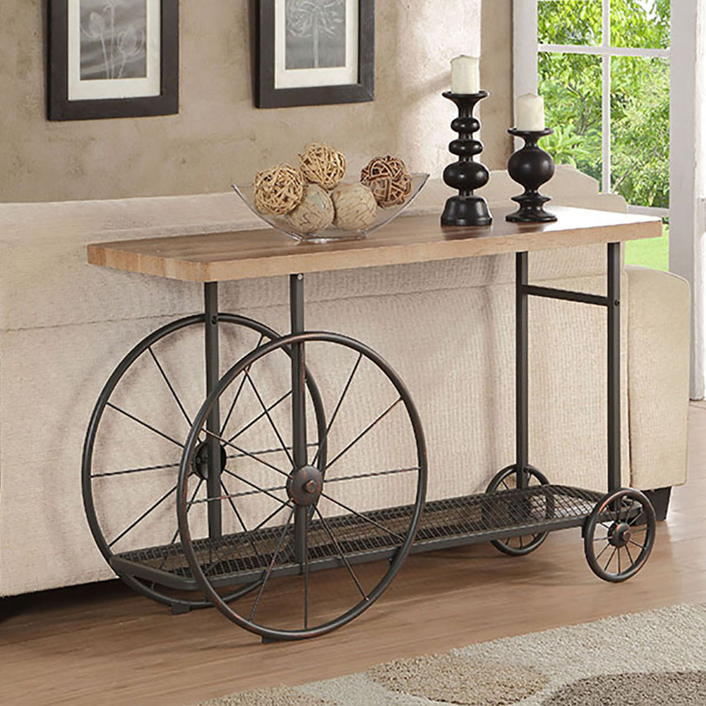 Oak And Antique Grey Sofa Table With Bottom Shelf