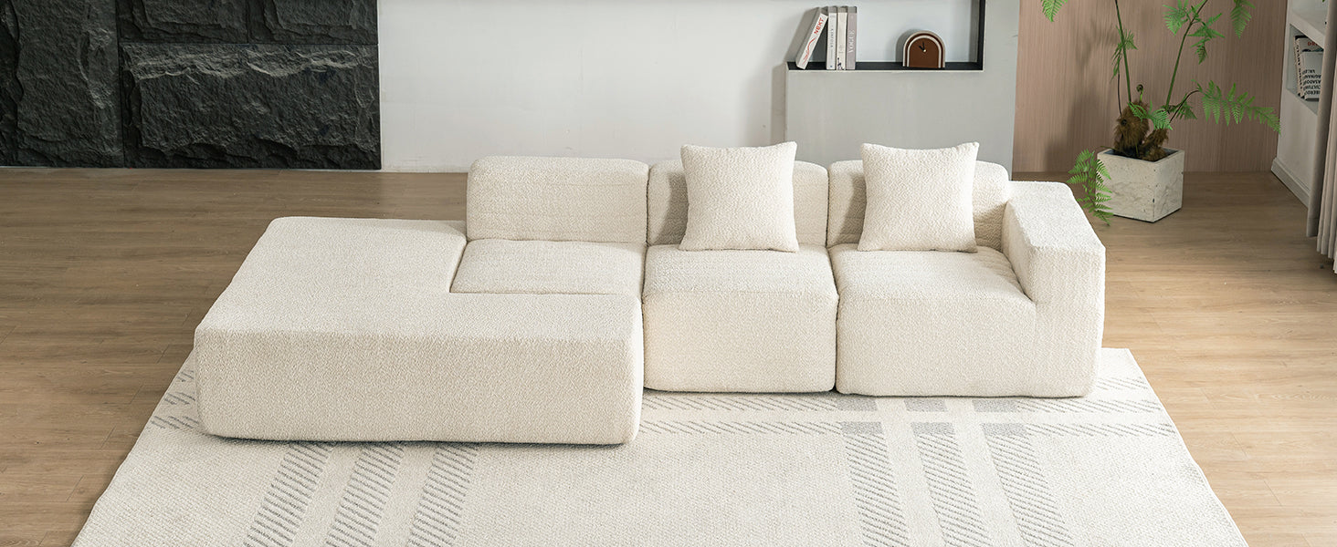 116.5" Sectional Sofa Full Compressed Sofa Couch Free Combined Sofa For Living Room, Beige Beige Foam Polyester 4 Seat