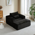 62.5 Inch Corduroy Sponge Sofa Lounge Chair With Removable Footrest,No Assembly Required,Fluffy Modern Sleeper Chair For Indoor Living Room Bedroom Black Foam Corduroy 1 Seat