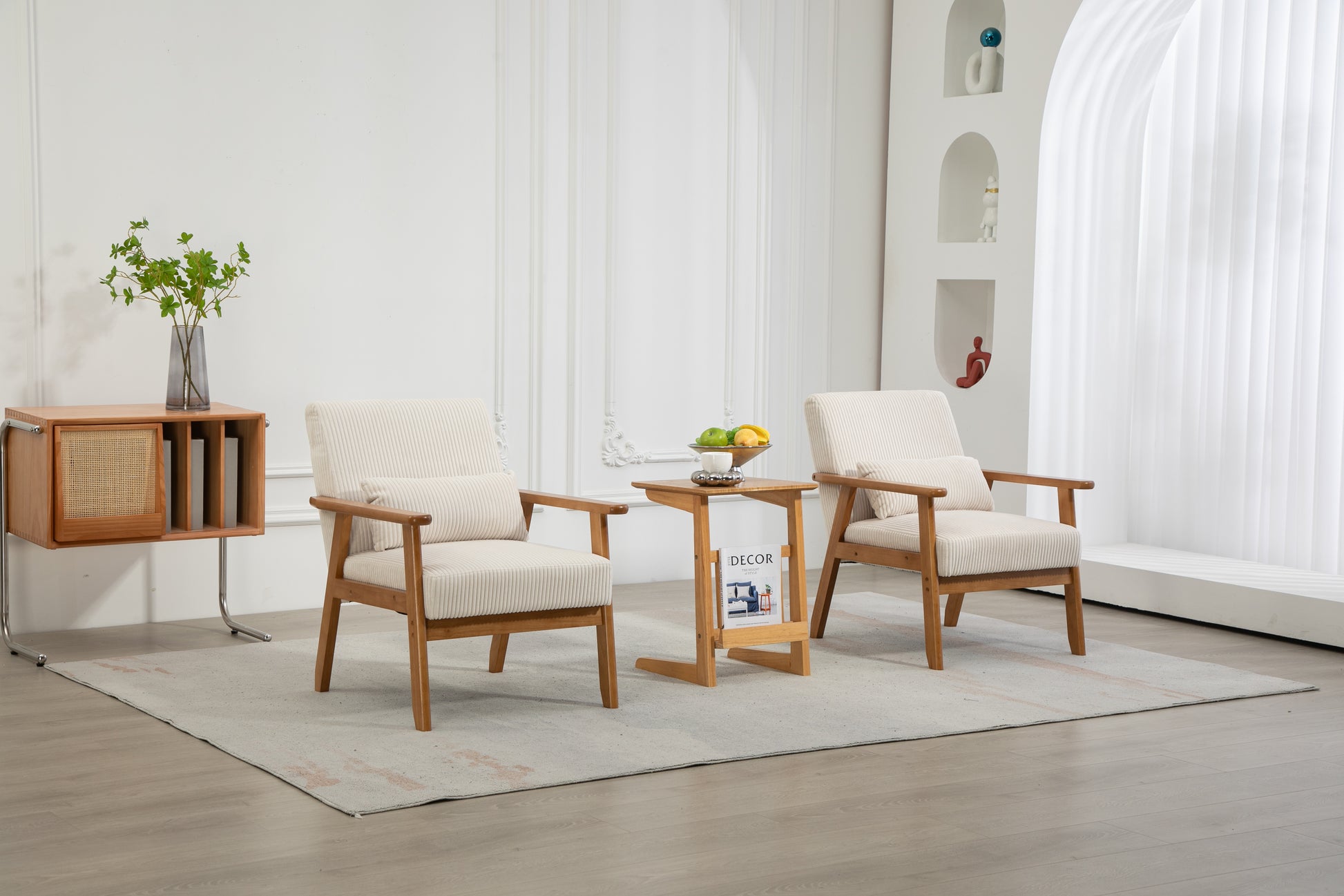 Leisure Chair With Solid Wood Armrest And Feet, Leisure Chair, Wood Frame, Velvet, Solid Rubber Wood Legs, Mid Century Modern Accent Chair, For Living Room Bedroom Studio Chair,Two Packs Beige Corduroy