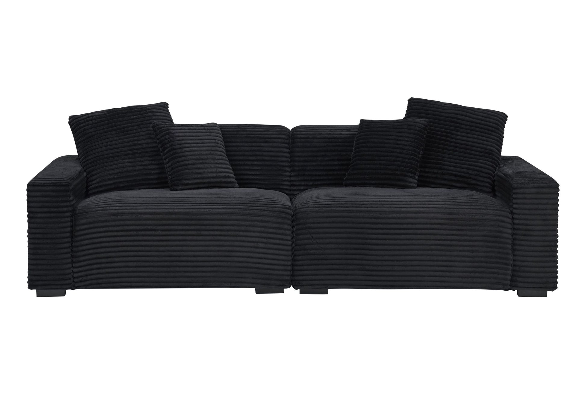 104.72 Inch 4 Seat Large Sofa With 4 Throw Pillows, Living Room Sofa In Black Corduroy Fabric Comfort Black Corduroy 3 Seat