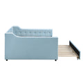 Full Size Upholstered Tufted Daybed With Twin Size Trundle, Blue Box Spring Not Required Full Blue Wood Daybeds Velvet Upholstered