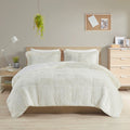 King Cal King Shaggy Long Fur Comforter Mini Set King Ivory Polyester