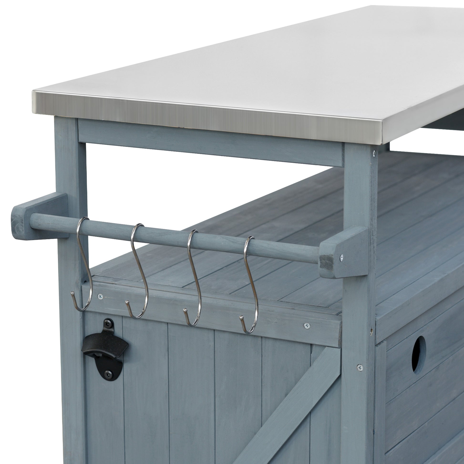 K&K Outdoor Kitchen Island, Rolling Bar Cart & Storage Cabinet, Farmhouse Solid Wood Outdoor Grill Table With Stainless Steel Top, Spice Racktowel Rack For Kitchen & Bbqgrey Blue Grey Blue Garden & Outdoor Classic,Farmhouse,French Country,Luxury,Modern