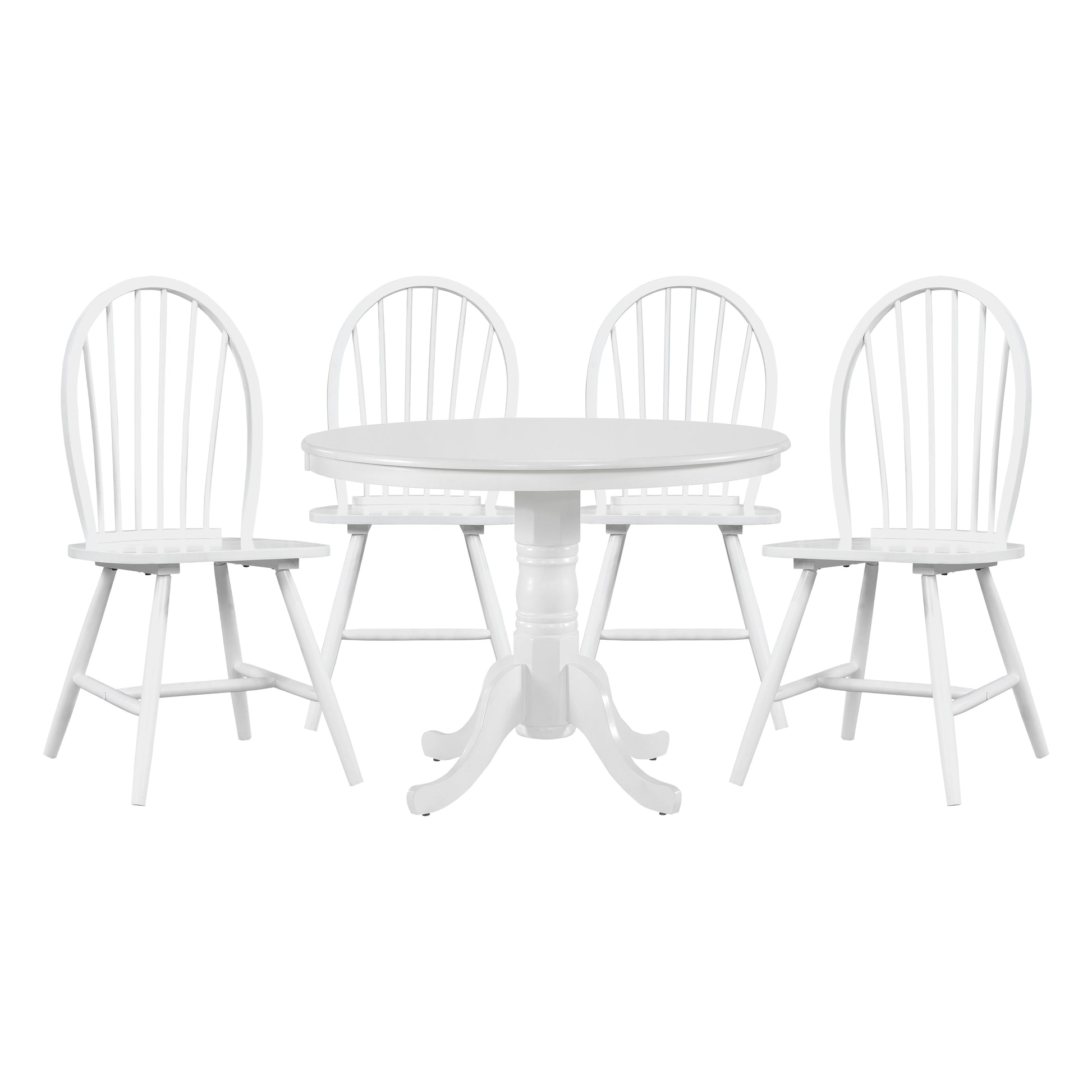 White Finish 5Pc Round Dining Table Set With 4 Windsor Chairs Farmhouse Style Wooden Furniture Casual Dining Kitchen Breakfast Nook Wood Wood White Seats 4 Wood Dining Room Casual,Farmhouse Pedestal