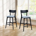 Wooden Bar Chairs Set Of 2, Modern Soft Upholstered Kitchen Island Chairs, Counter Height Stool With Backrest,Wooden Frame Chairs With Footrest For Pub,Living Room,Restaurant,Black Black Solid Wood