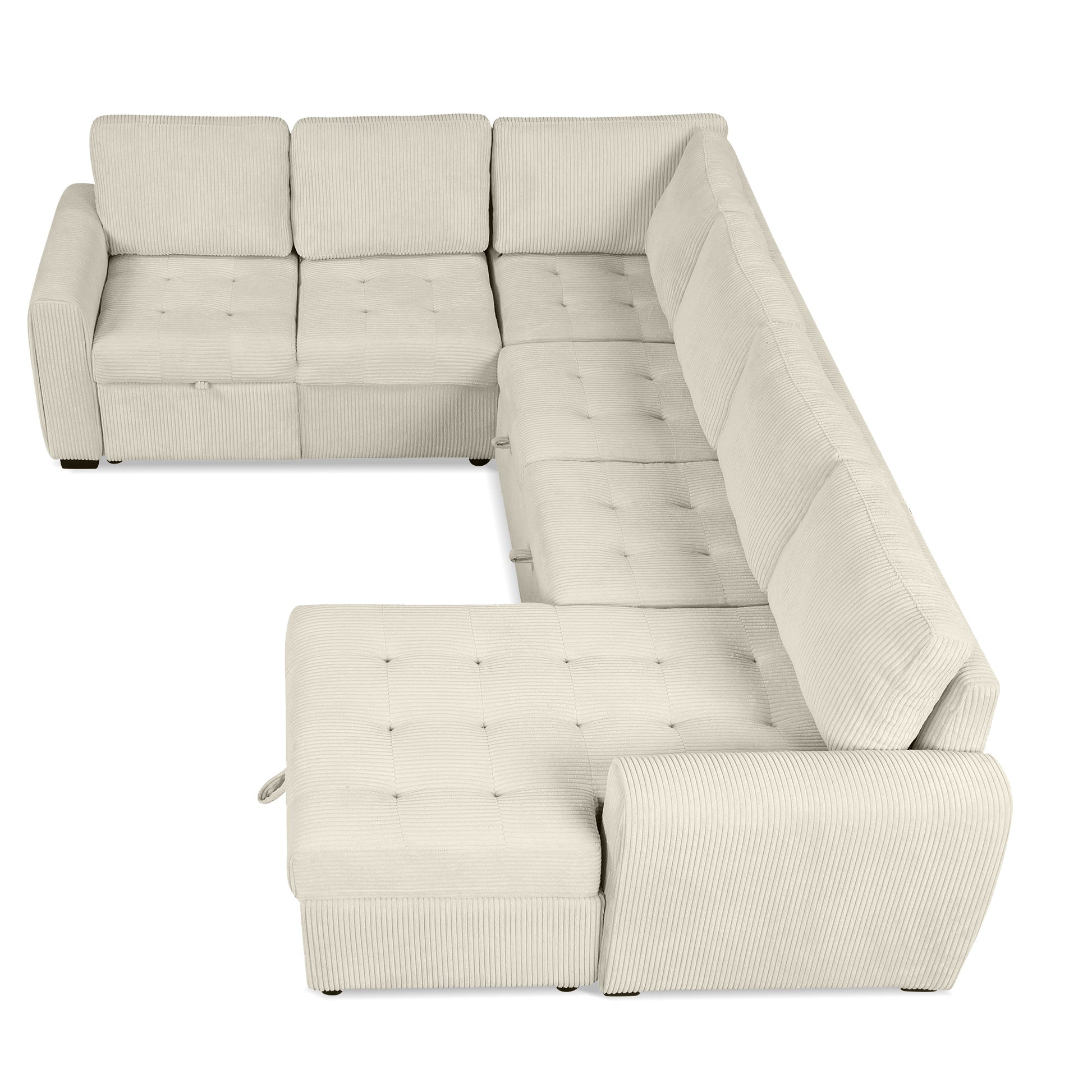 107.5" U Shaped Sofa Sectional Sofa Pull Out Sofa Bed With A Storage Chaise Lounge, Charging Devices For Living Room, Beige Beige Foam Corduroy 5 Seat