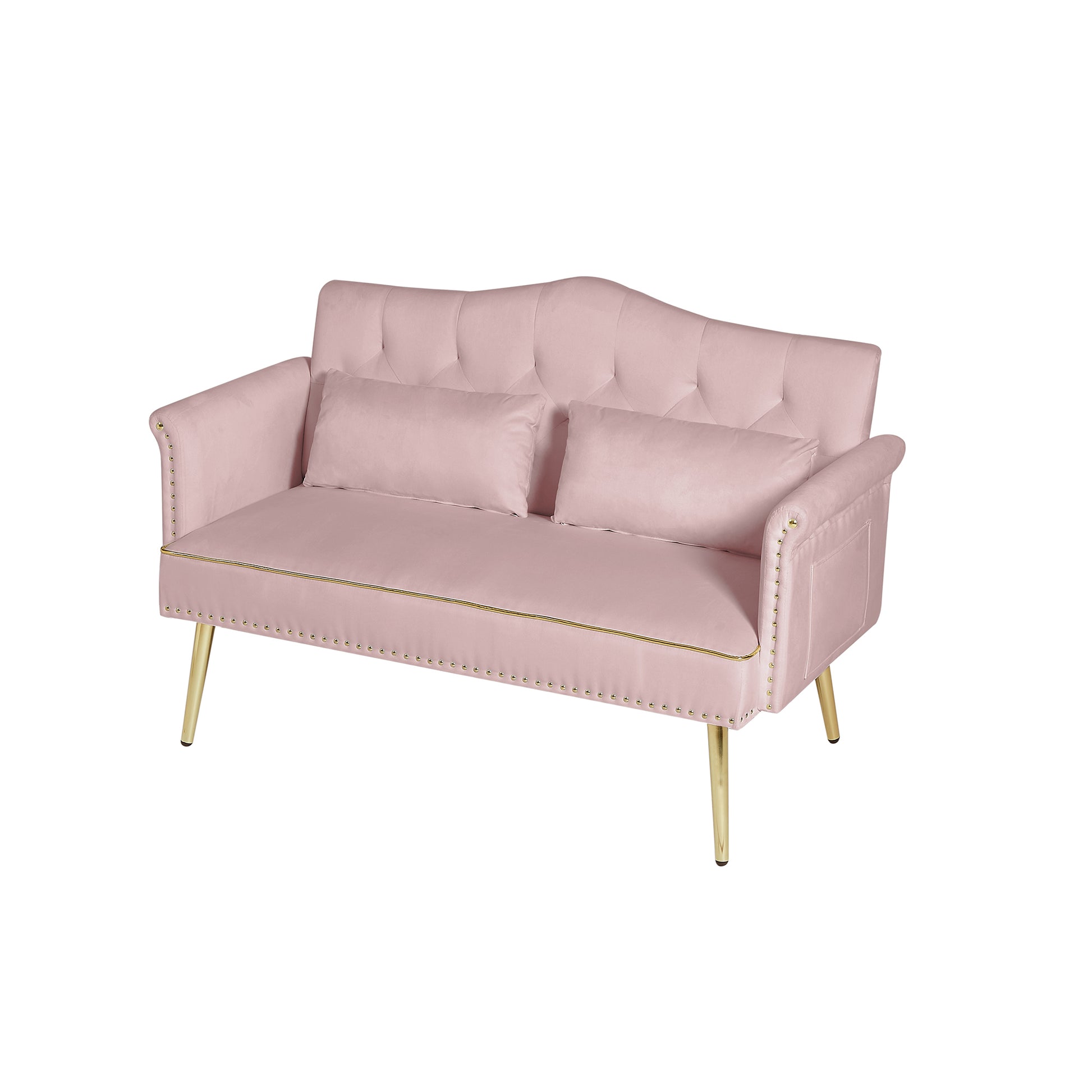Pink 2 Seater Sofa Pink Wood Tufted Back Velvet 2 Seat