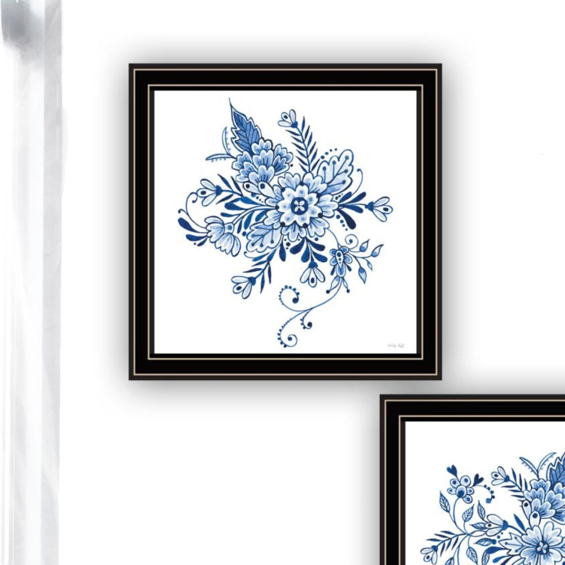 "Delph Designs Of Blue And White Florals" Framed Wall Art For Living Room, Wall Art Print For Home Decor, Bedroom Wall Art By Cindy Jacobs Multicolor Wood Paper