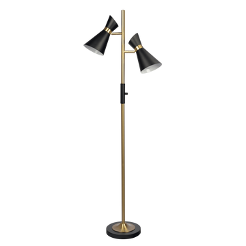Axis Brassed Gold Floor Lamp With 4 Way Switch Double Spots With Metal Base Black,Gold Table&Floor Lamps Brass