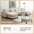 Wide Seat Corduroy Modular Sectional Sofa Bed,Sleeper Couch Set With Armrest Pillow,6 Seat Free Combination Sofa With Ottomans,Oversized Indoor Furniture For Living Room, 2 Colors Beige Corduroy 6