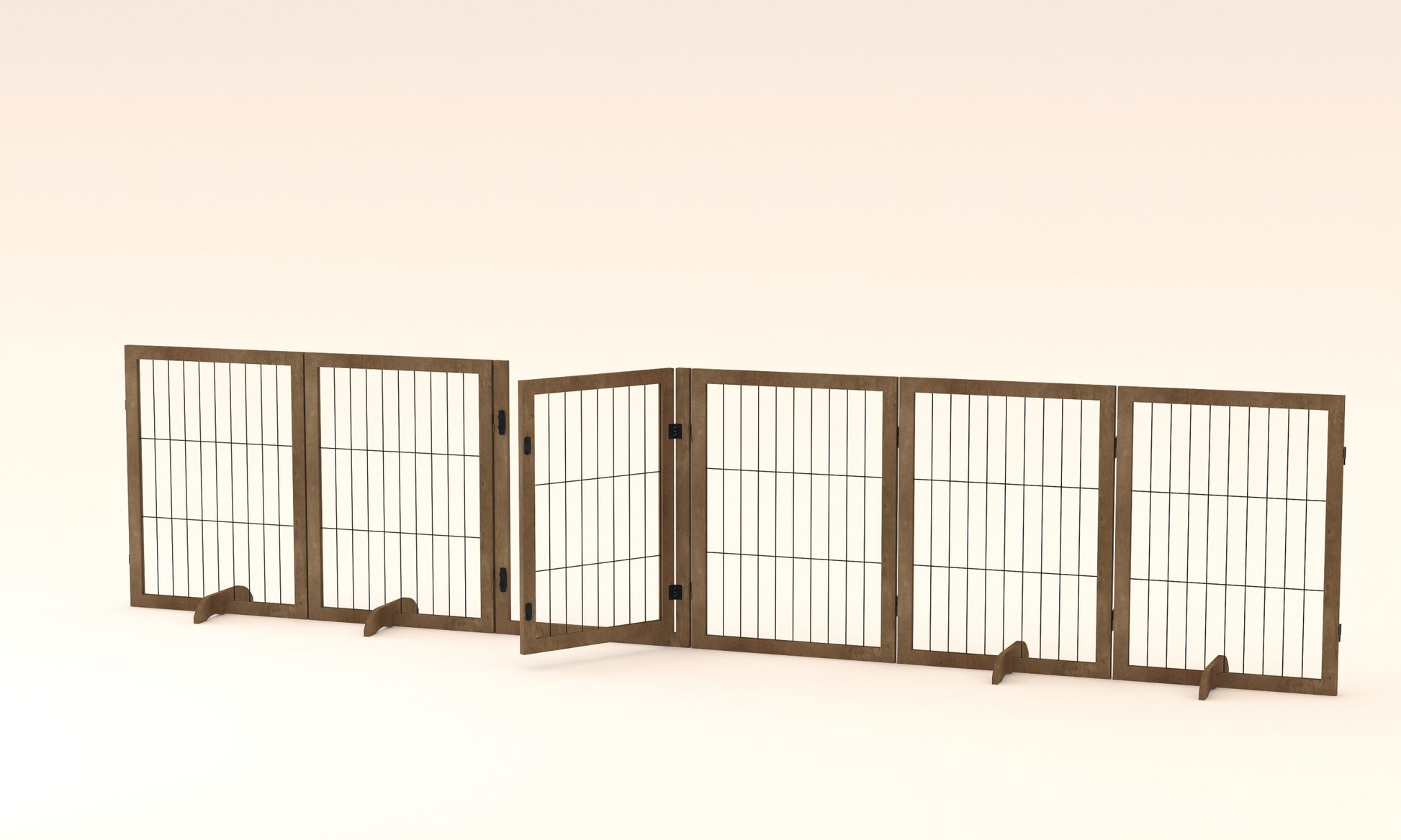 Dog Gate With Door Pet Dog Fence Barrier 6 Panels 144 Inch Wide 32 Inch Tall Foldable Multiple Shapes Freestanding With Support Feet Indoor Use For House Doorway Stairs Plant Stand Brown Pet Barrier Medium 26 40 Lbs Solid Wood