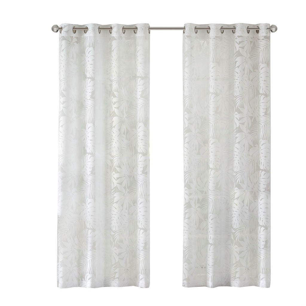 Palm Leaf Burnout Window Sheer White Polyester